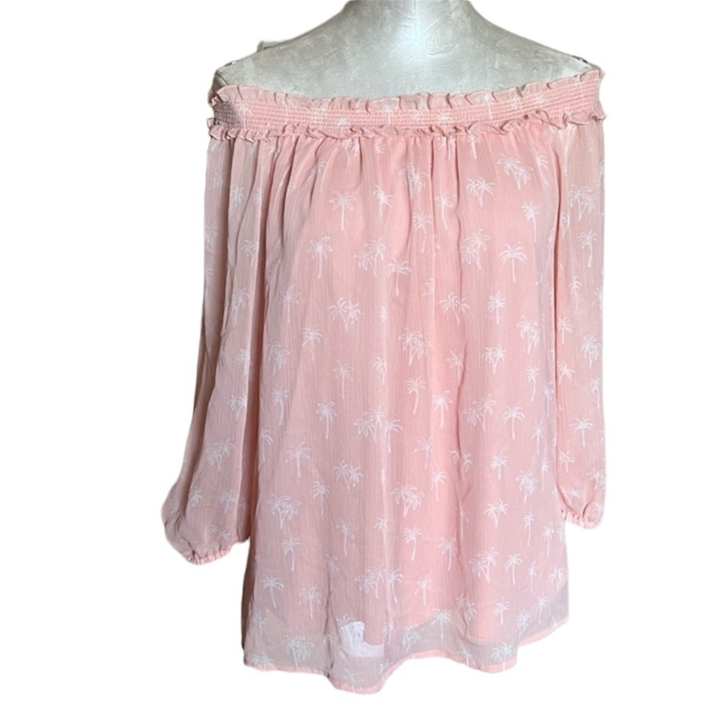 LC Conrad Women’s Peasant Top 3/4 sleeves color peach palm tree design size L…